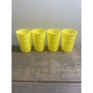 Set of 4 Vintage YELLOW Gerber Products Baby Face CUPS Plastic USA 1950s-1960s